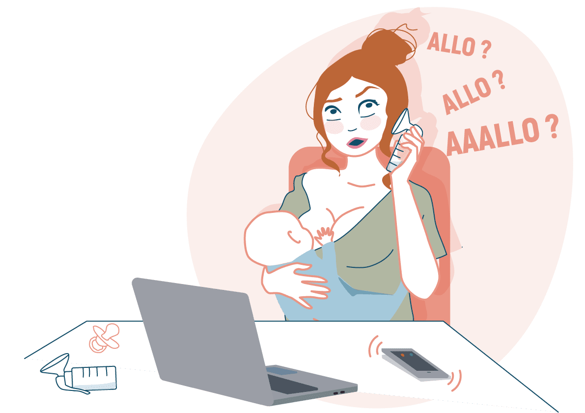 maman qui allaite son bébé et travaille