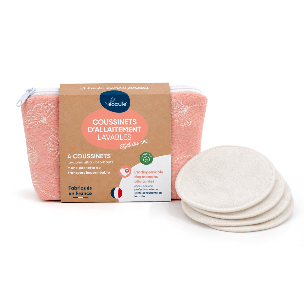 Pochette de 4 coussinets d'allaitement lavables
