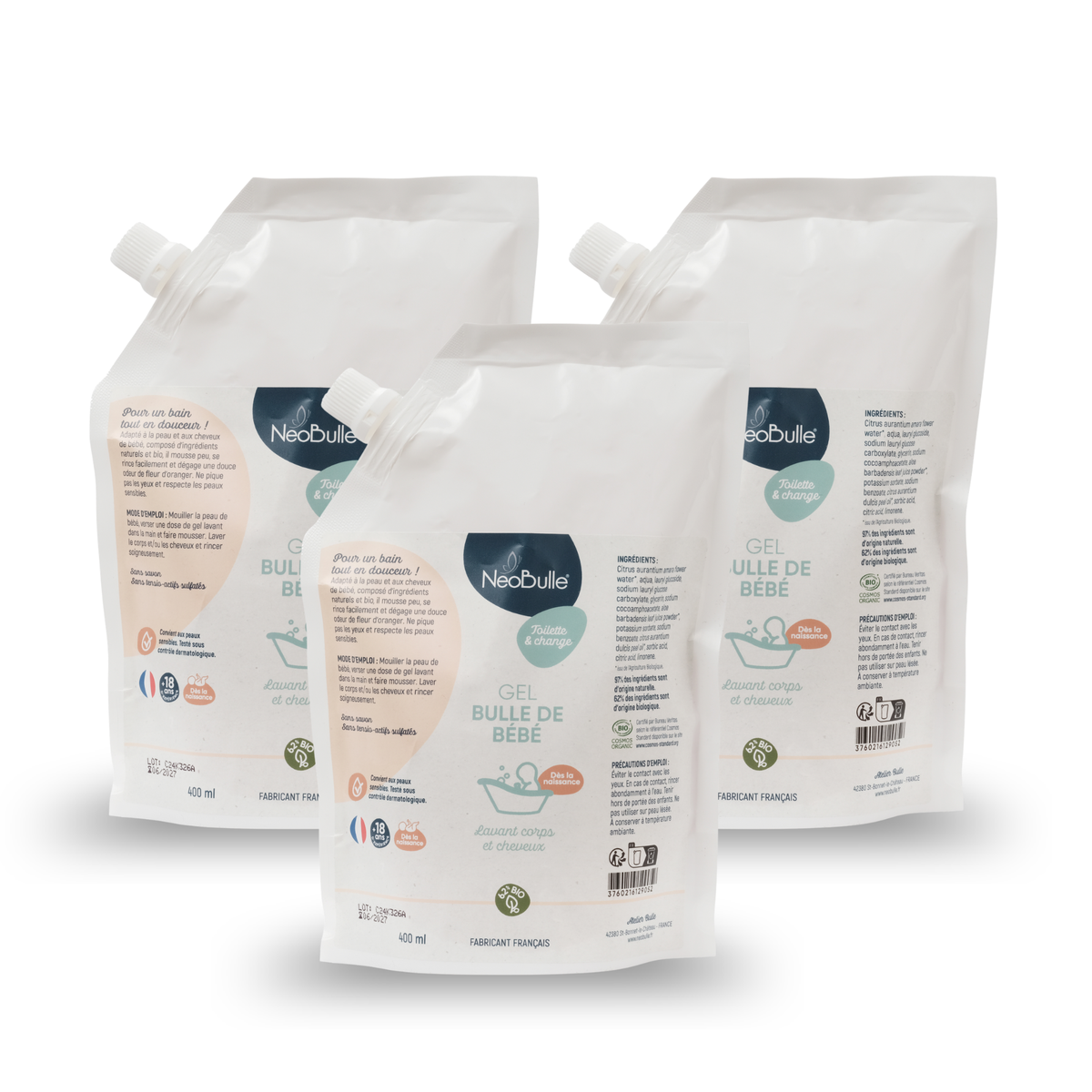 Lot de 3 eco-recharges Bulle de bébé 400 ml