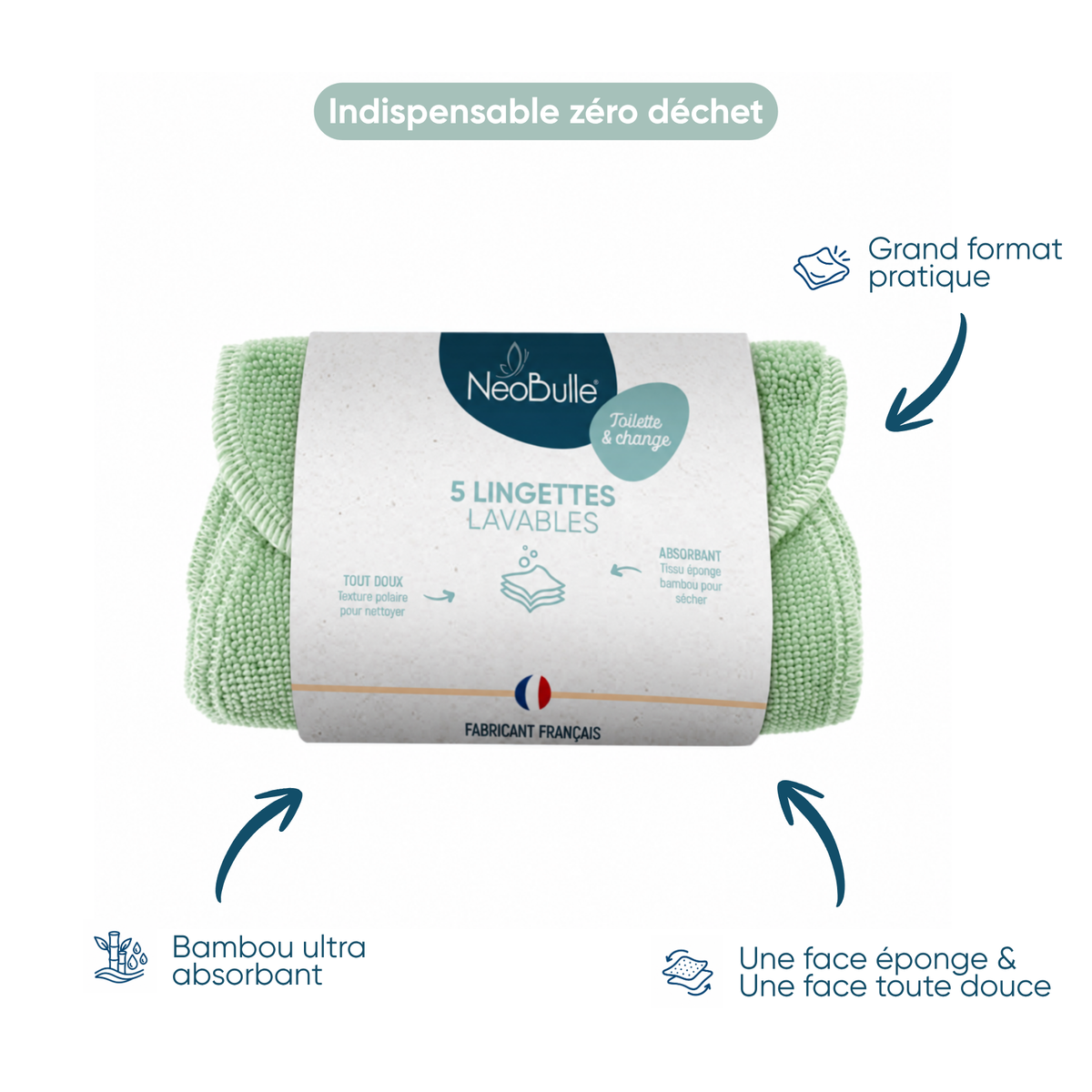 Lot de 5 Lingettes lavables, Amande