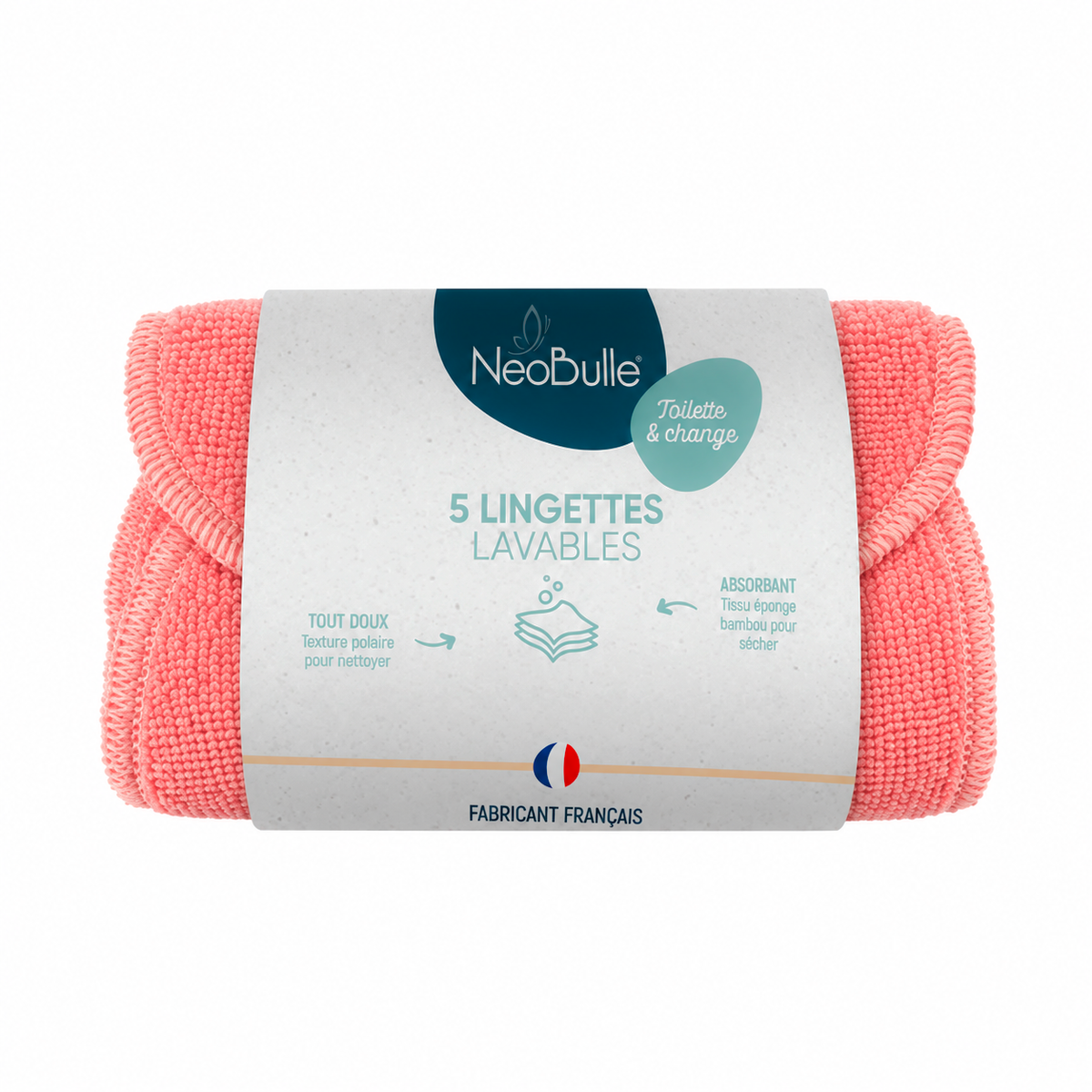 Lot de 5 Lingettes lavables, Pêche