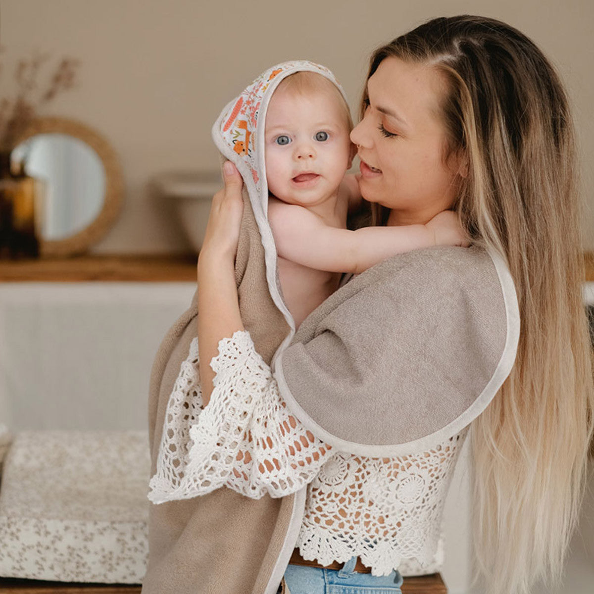 Bain cocoon, serviette tablier nouvelle version