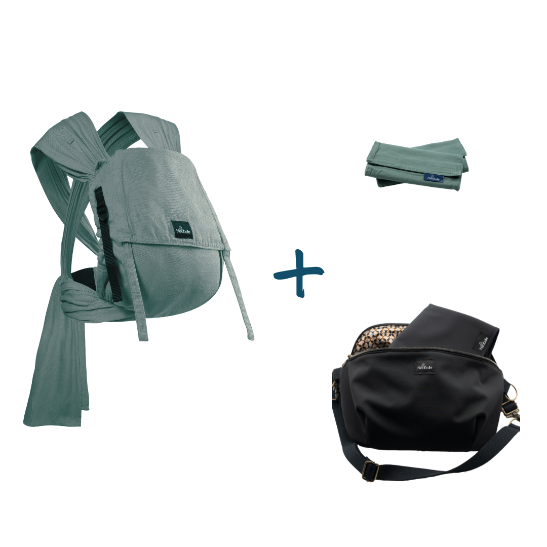 Pack Eco : P'tit evo, Vert eucalyptus + 2 pads P'tit confort, Vert eucalyptus + Lange en vadrouille