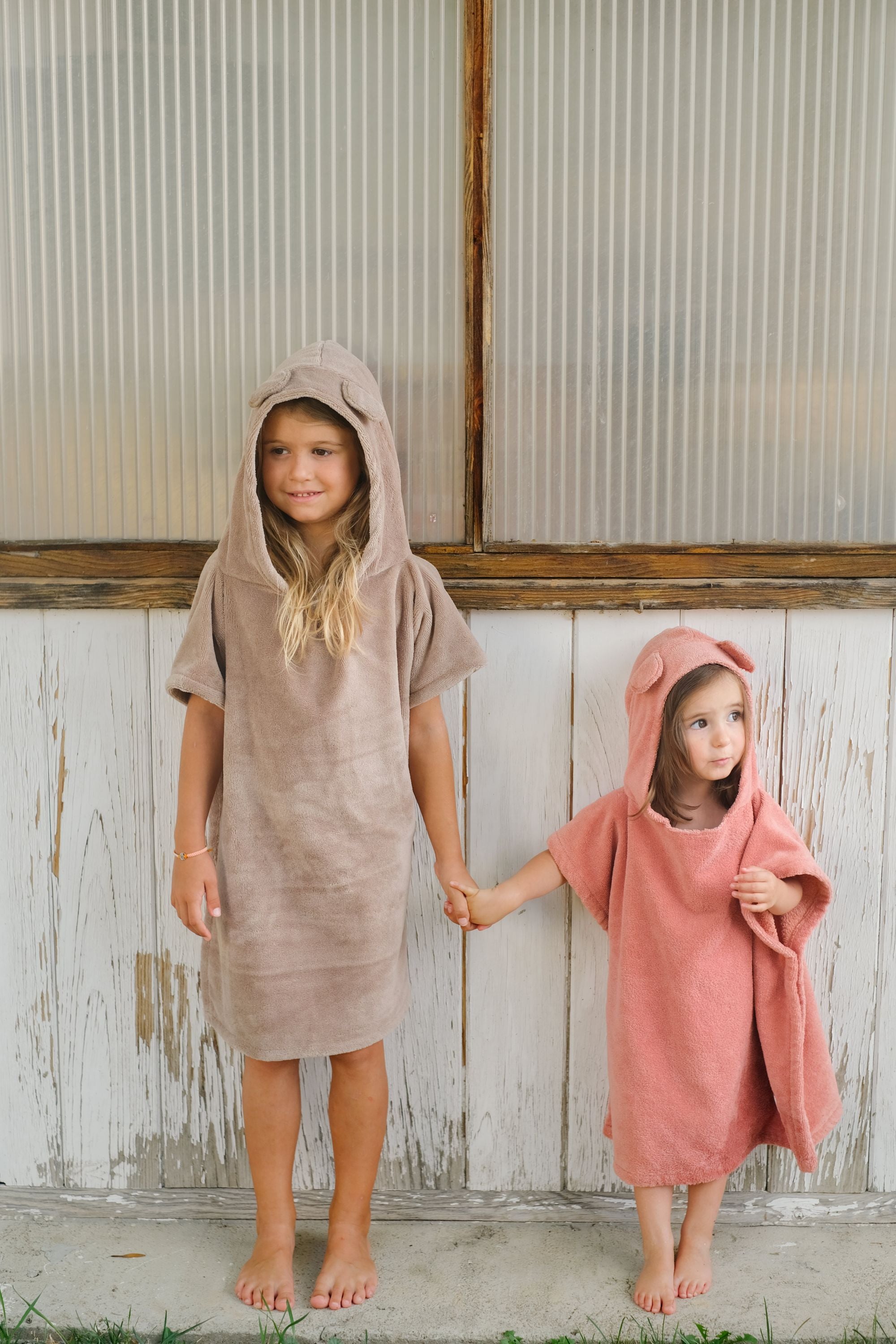 Poncho de bain enfant à capuche, Taupe