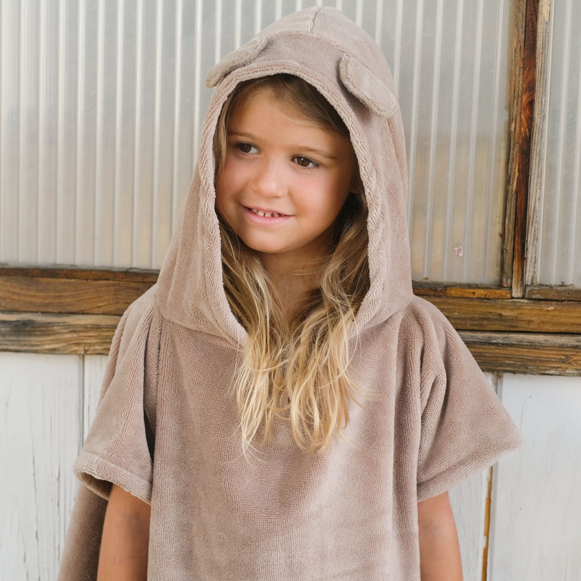 Poncho de bain enfant à capuche, Taupe