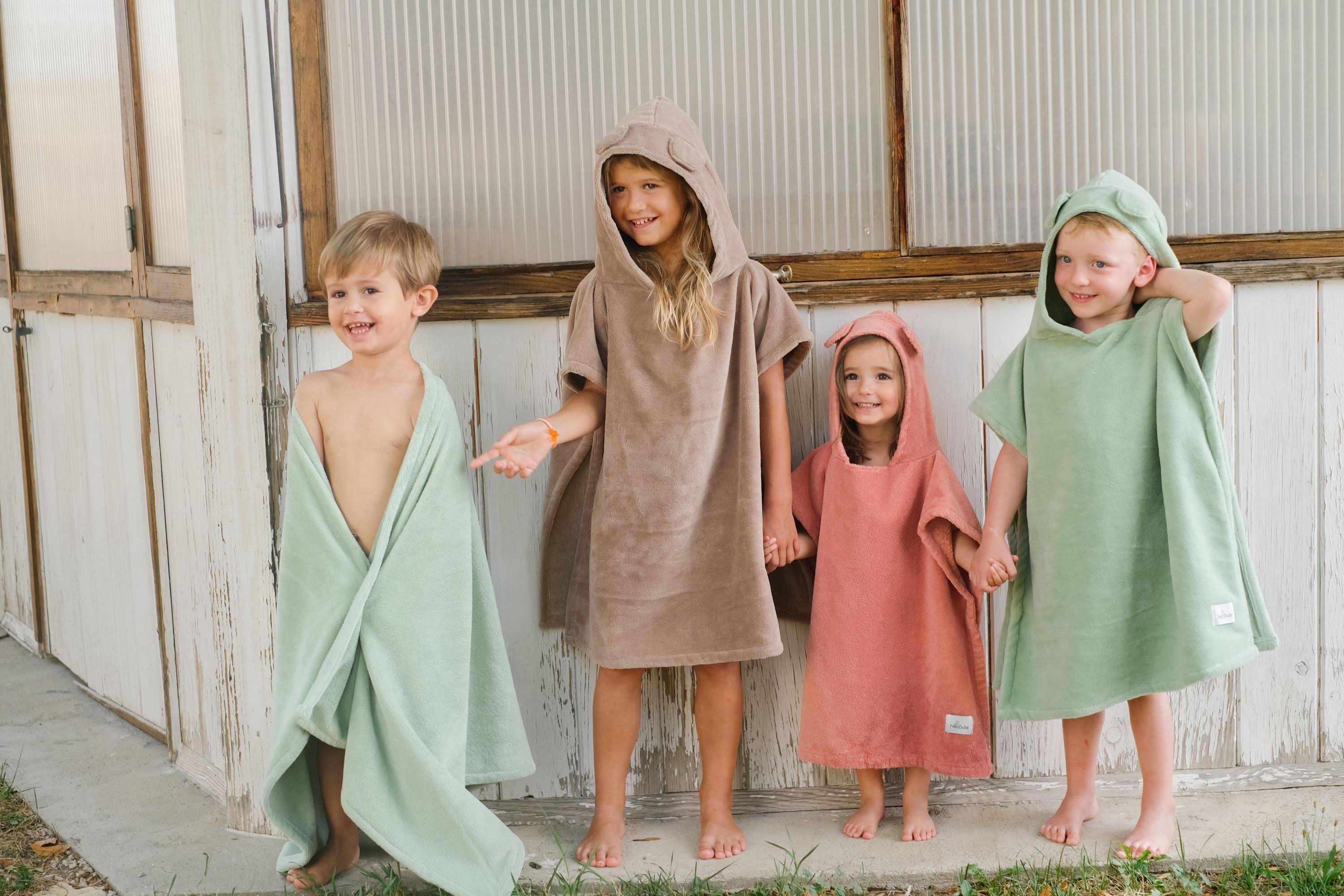 Poncho de bain enfant à capuche, Taupe