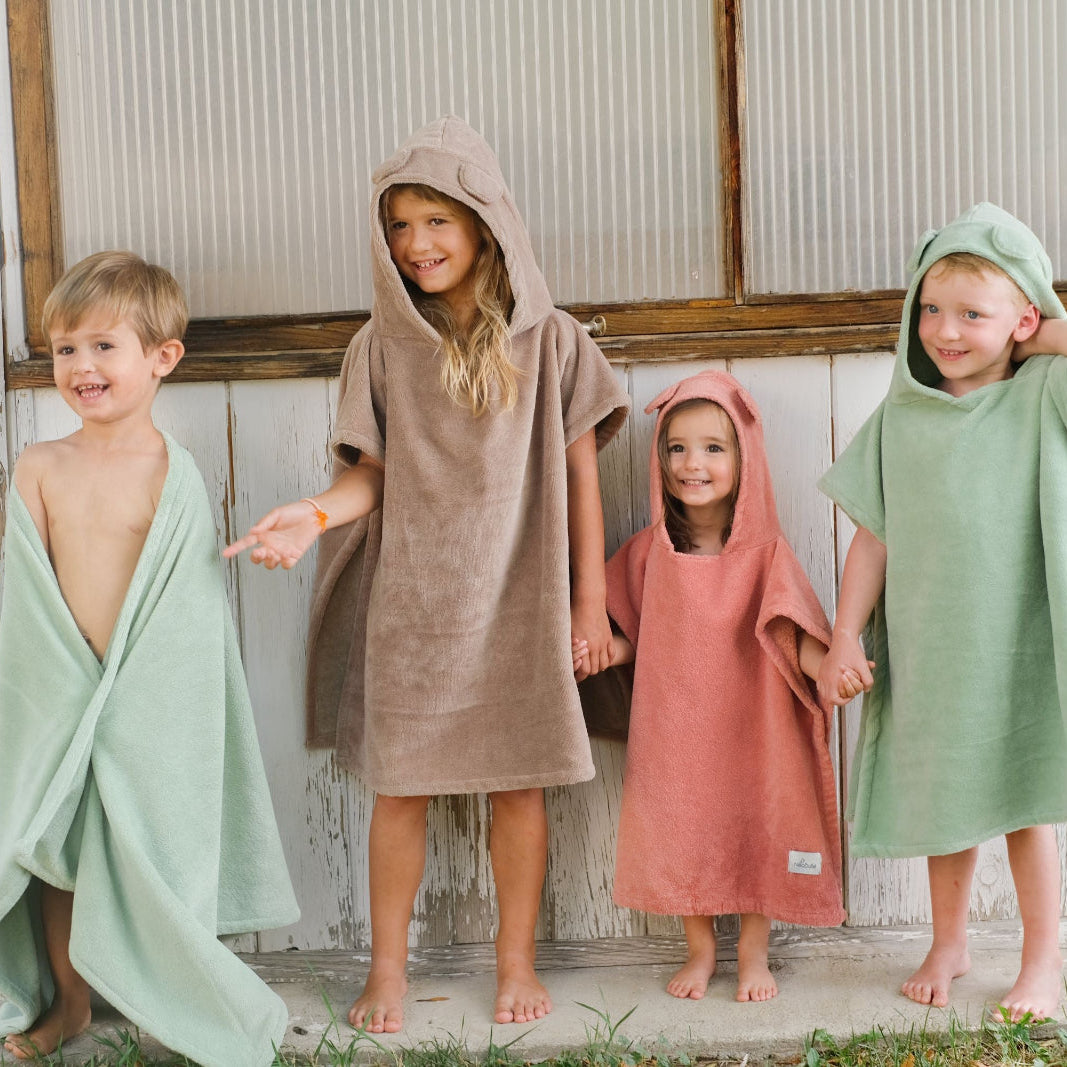 Poncho de bain enfant à capuche, Amande