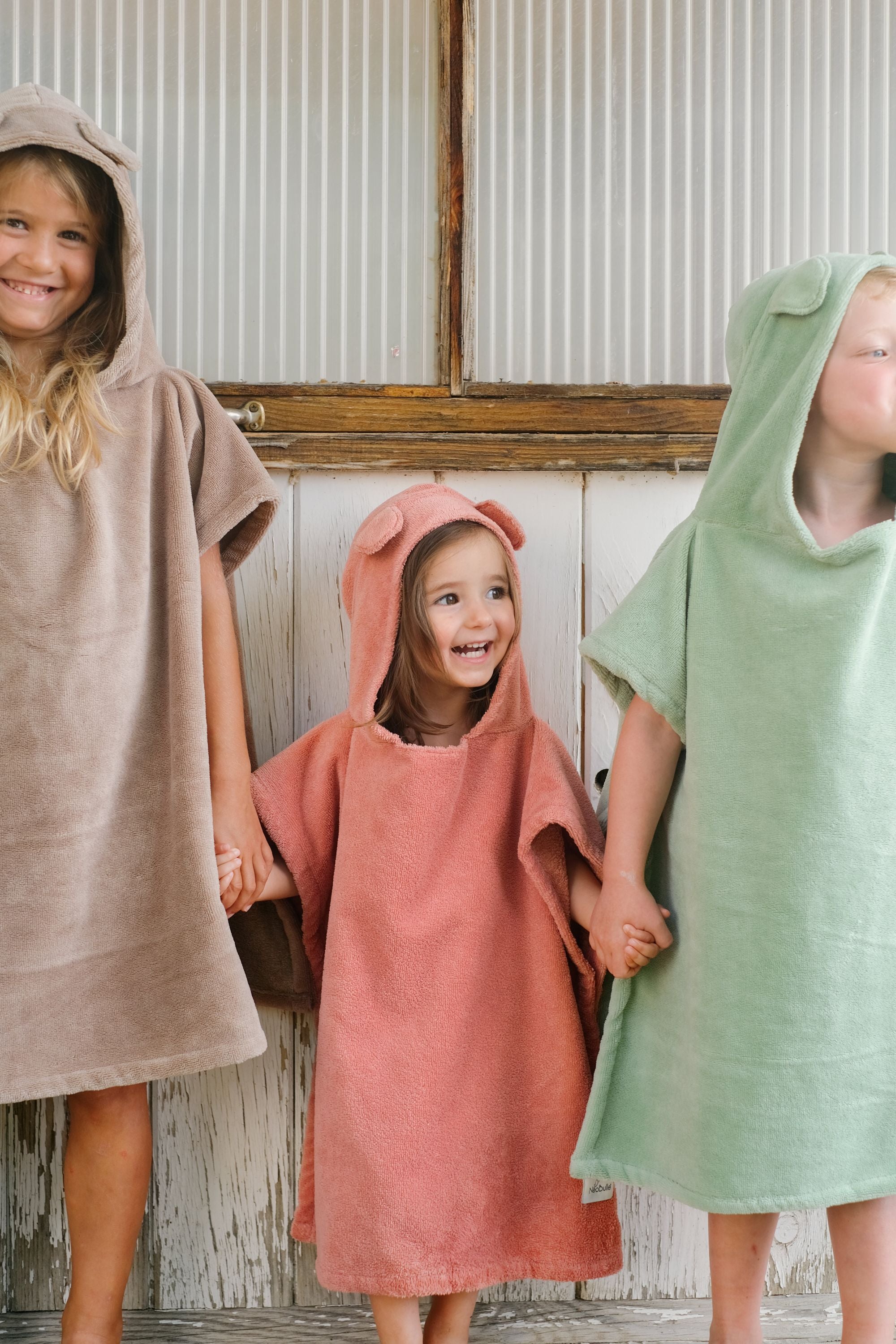 Poncho de bain enfant à capuche, Taupe