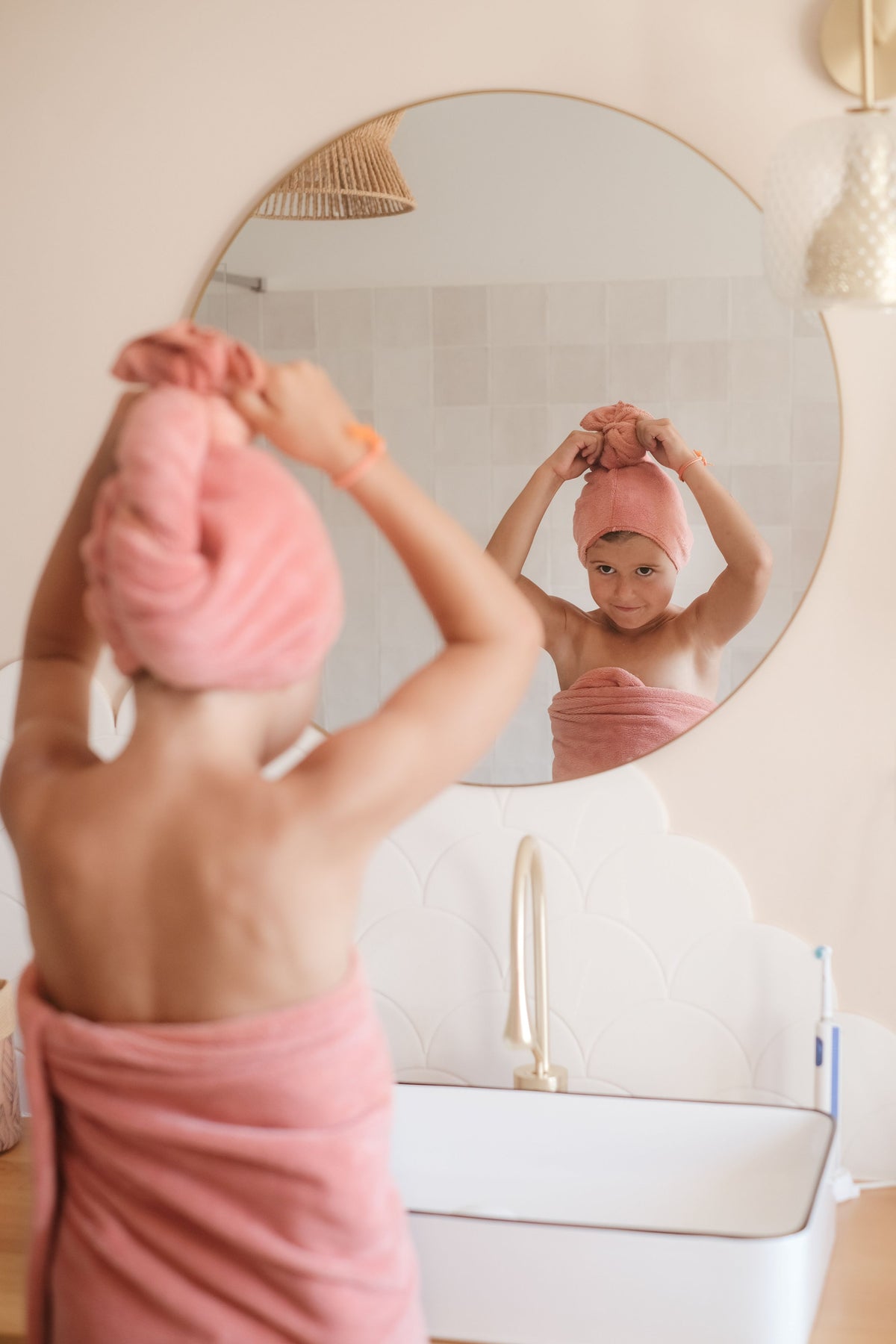 Serviette à cheveux, enfant, Pêche